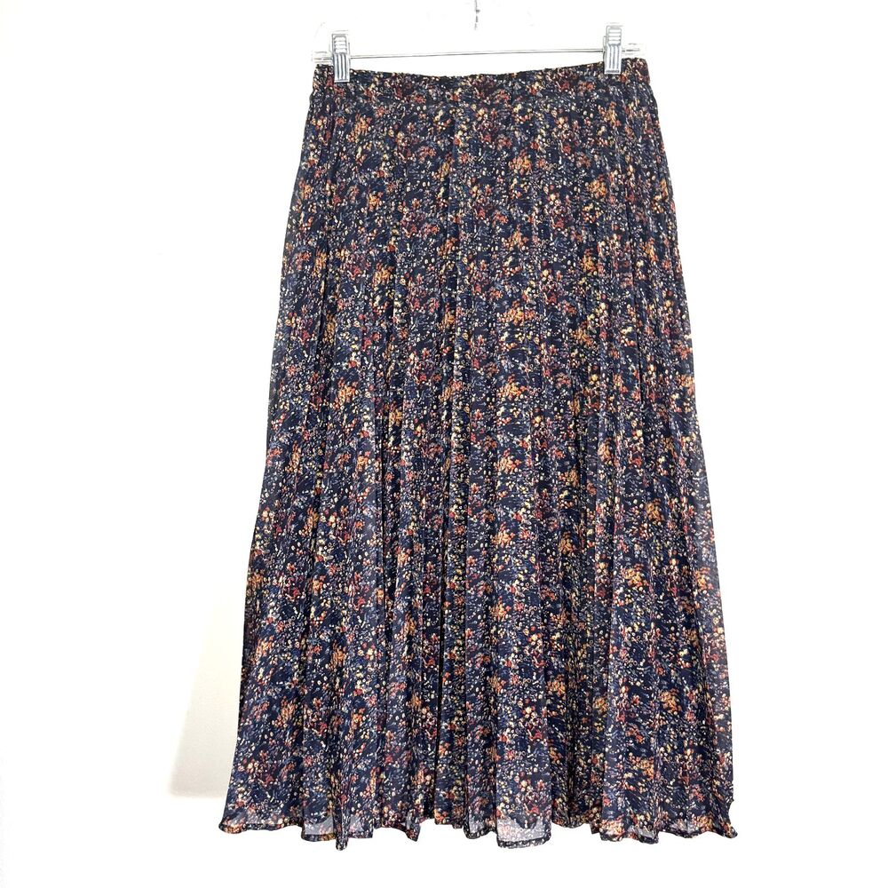 Floral Print Pleated Midi Skirt Medium Blue Ditzy Cottagecore Peasant Prairie